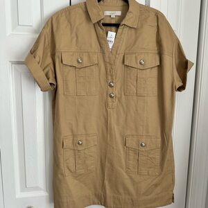 Loft Tan Short Sleeve Shirt Dress